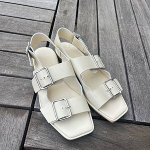 Aeyde Thekla Leather Duel Buckle Slingback Sandals